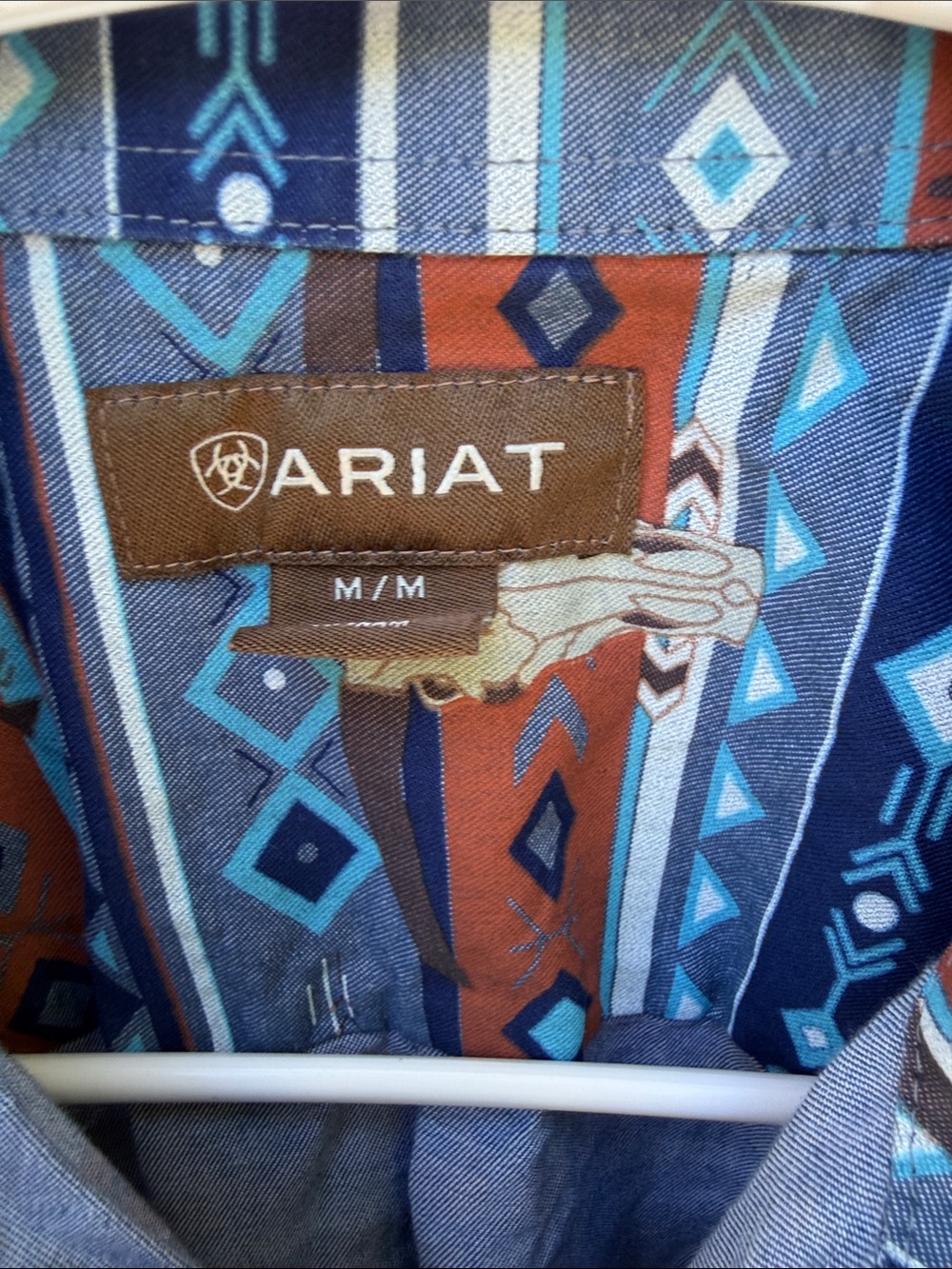 Ariat Men’s Southwestern Pattern Button-Down Shirt in Blue and Brown - Picture 2 of 6